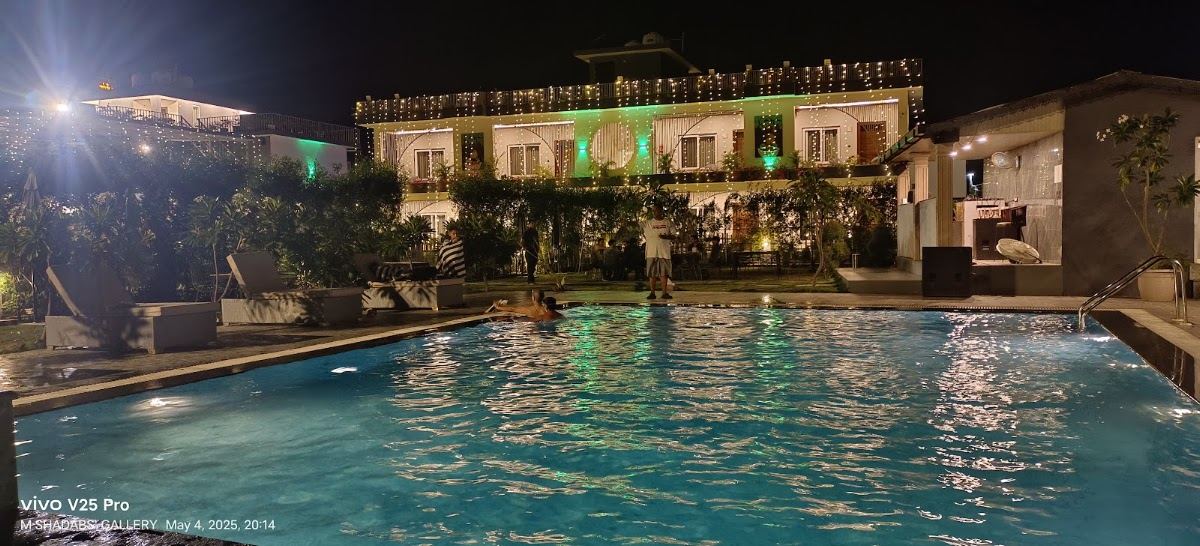 The Moksha Divine resort in Haldwani, with the king-size outdoor pool that headlines the property