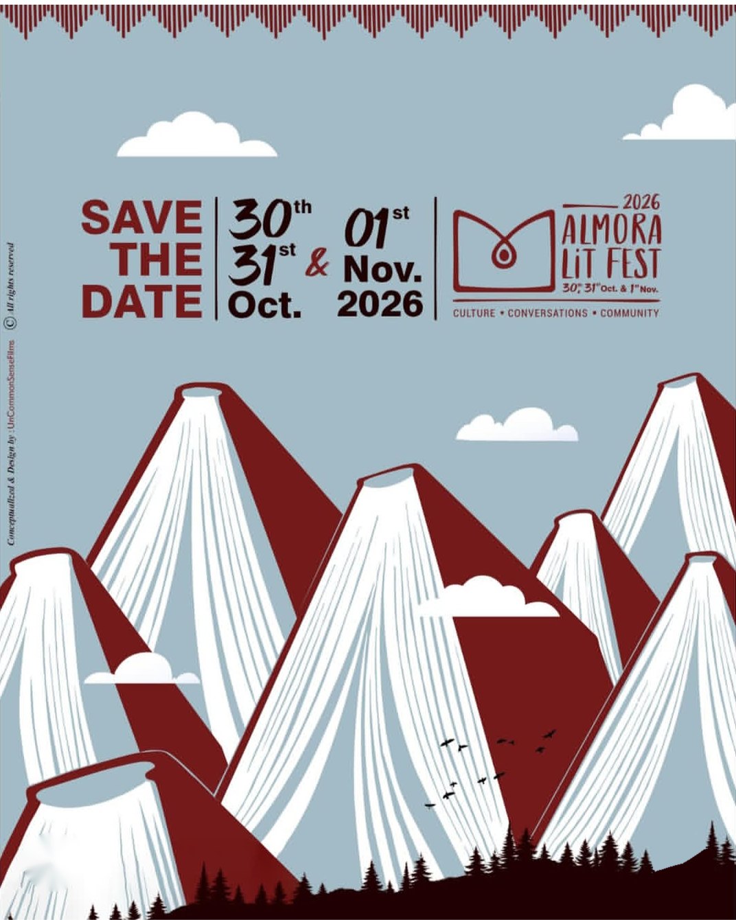 Save the date poster for Almora Lit Fest 2026, 30 and 31 October and 1 November