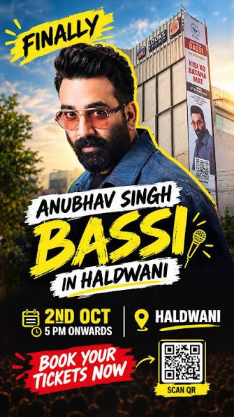 Poster for Anubhav Singh Bassi live in Haldwani on 2 October, 5 pm onwards